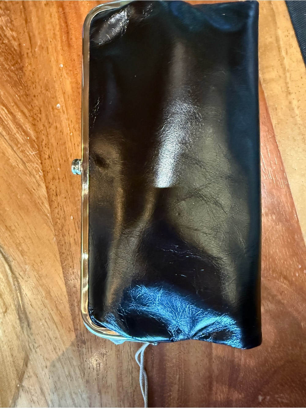 HOBO Lauren Black Clutch/wallet Patent Frame  with Silver Trim